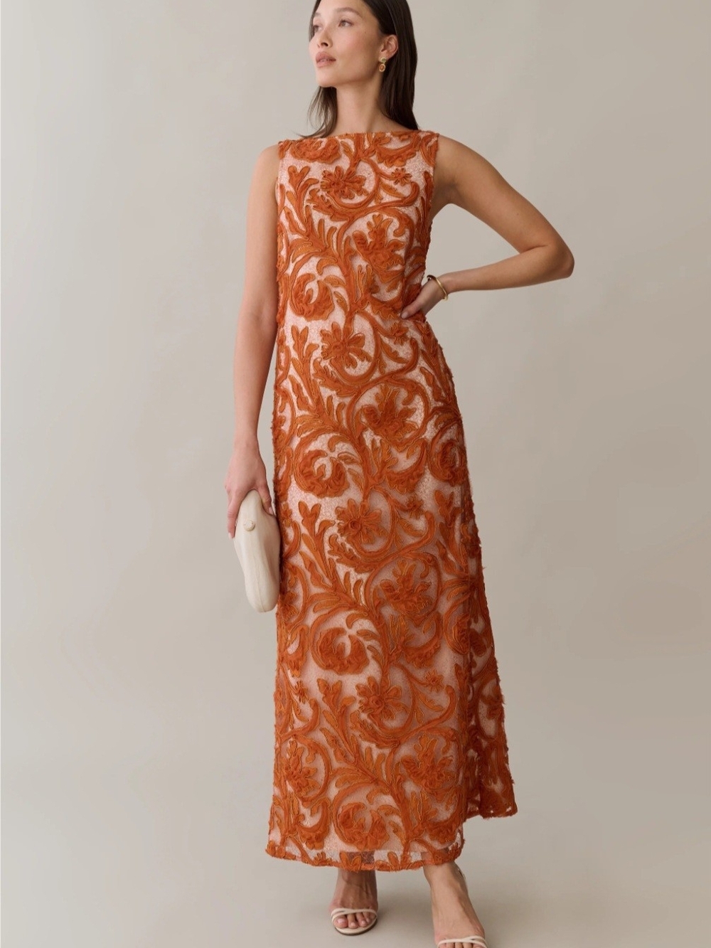 O.P.T. Sleeveless Embroidered Maxi Dress in Orange - Picture 2 of 8